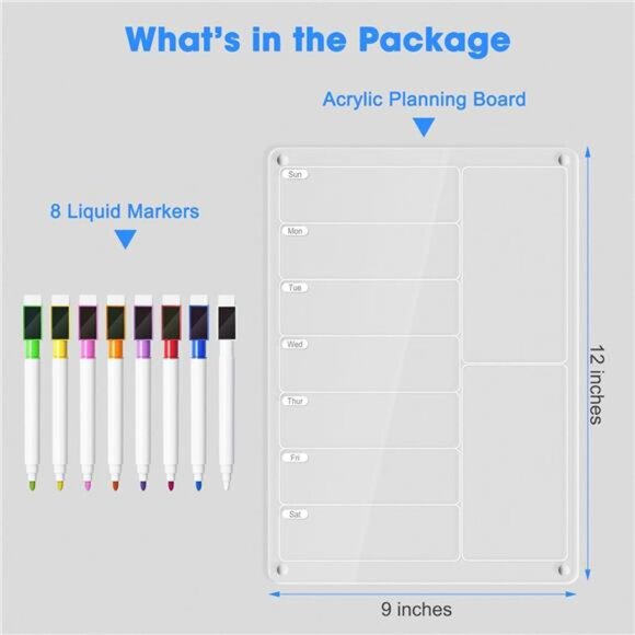 Acrylic Meal Planner Magnetic Menu Board for Kitchen Fridge w/Markers, Clear - Picture 2 of 7
